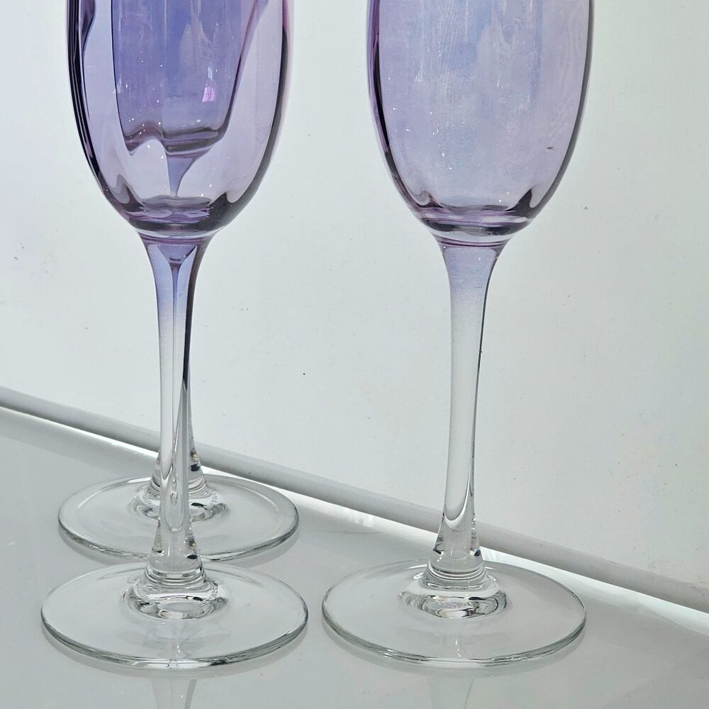 3 Monaco Optic Plum Champagne Flute 8.25" glasses Cristal d'Arques France romant - Picture 4 of 9